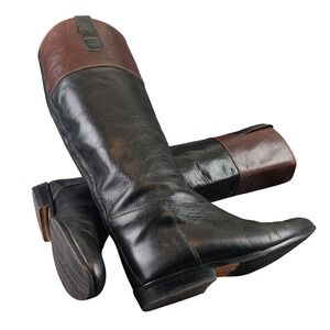 Joan & David Tall‎ Knee High Riding Boots Black Brown Leather Classic Italy